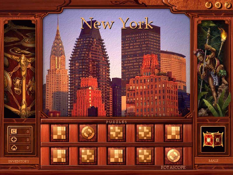 screenshot of the puzzle select screen showing New York City's skyline