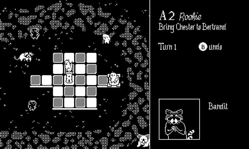top down view of a puzzle game board and an image of a racoon