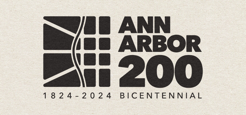 the logo for ann arbor 200, showing a map of the city and the years 1824-2024