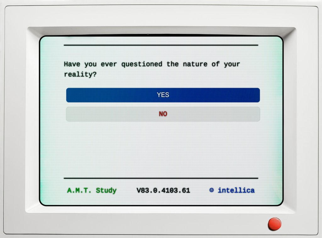 old computer screen saying "have you ever questioned the nature of your reality?" Yes/No"