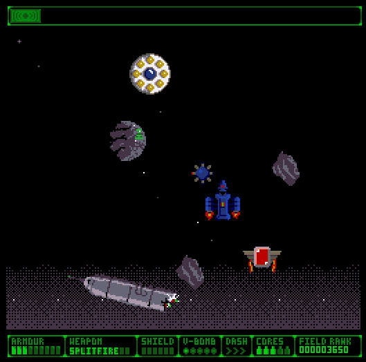 top down view of a robot dog flying through space