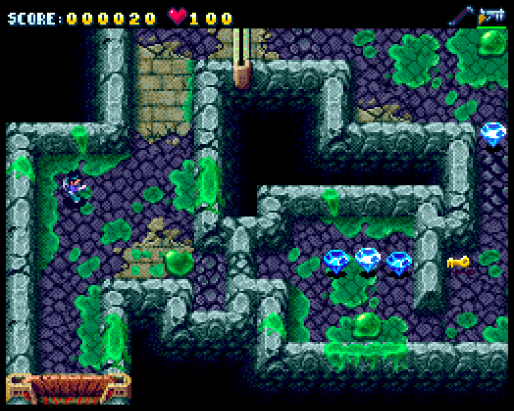top down view of a maze filled with slime and a person