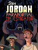 pixel art of the ben jordan box showing a monster behind a park ranger and other guy in white t-shirt