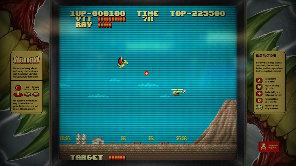 side view of a pterodactyl shooting fireballs at a helicoptor