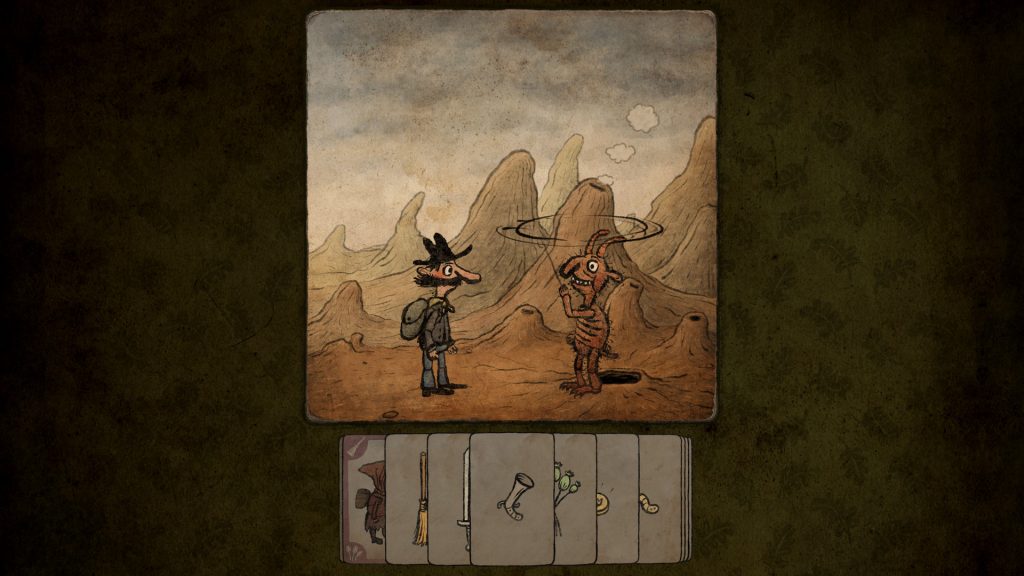 a man talking to a devil holding a lasso