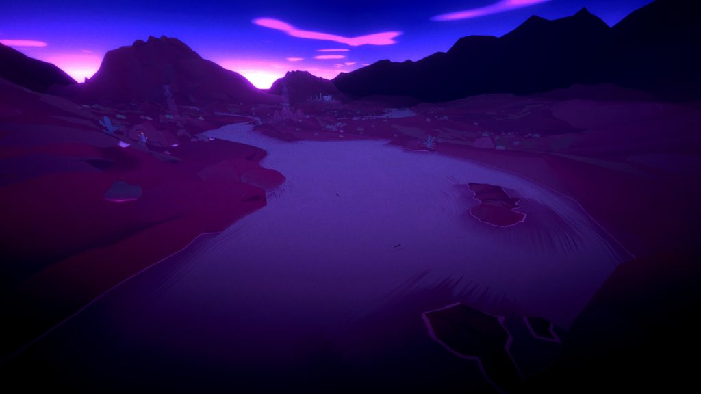 a river at sunset with fish swimming in it