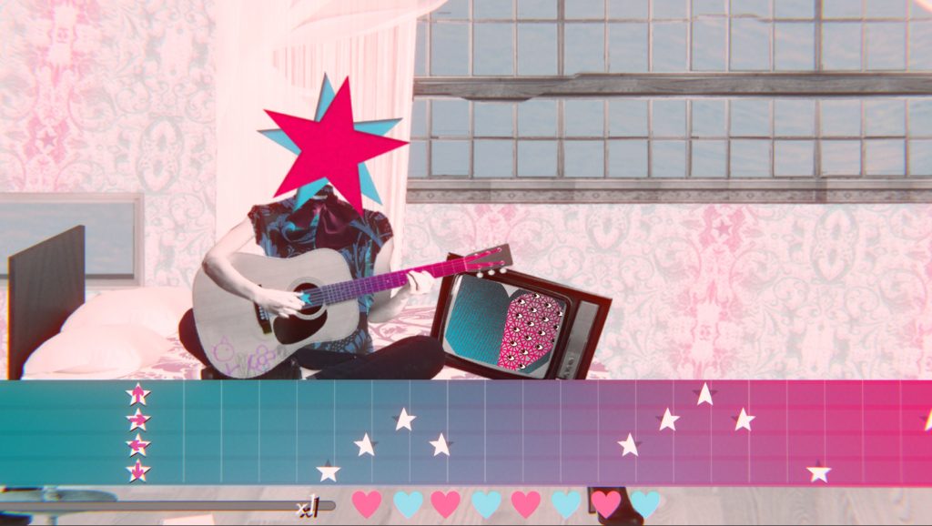 a person with a star for a head playing guitar