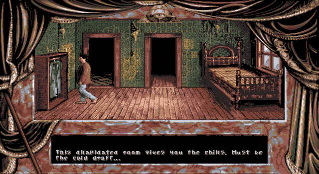 man with a mustache in a run down bedroom