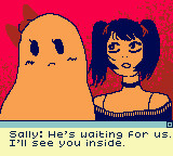 a woman saying to a ghost: He's waiting for us. I'll see you inside"
