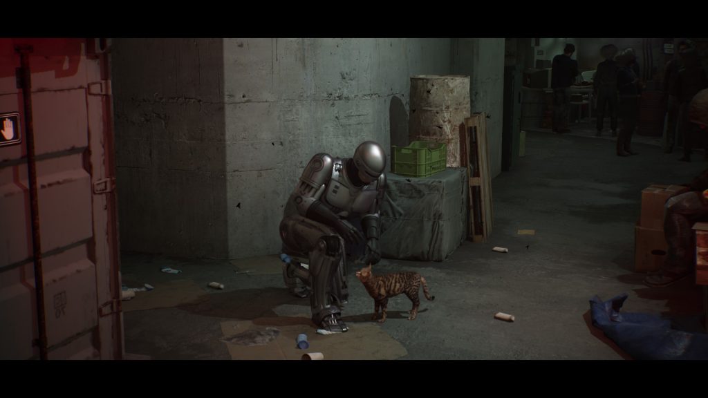 Robocop petting a cat