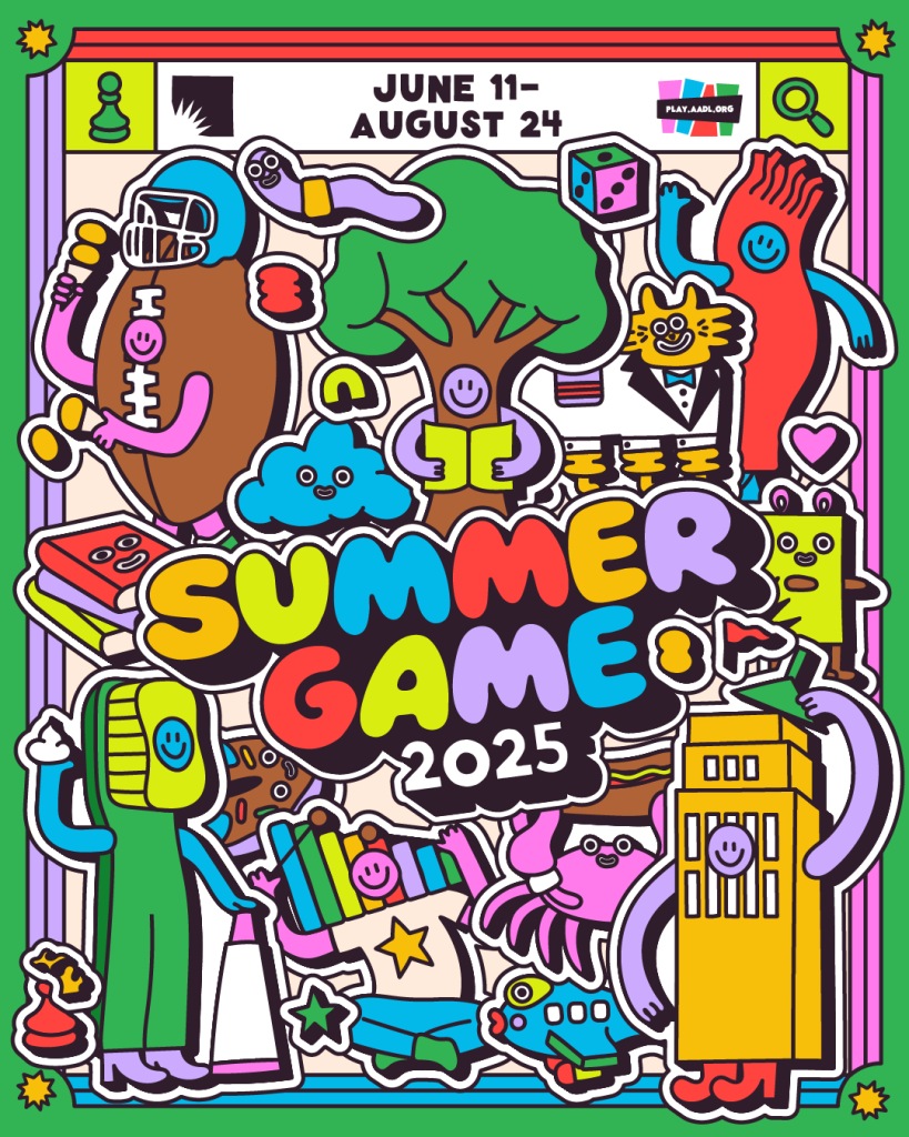 summer game poster of a bunch of cartoon characters in the form of various household shapes