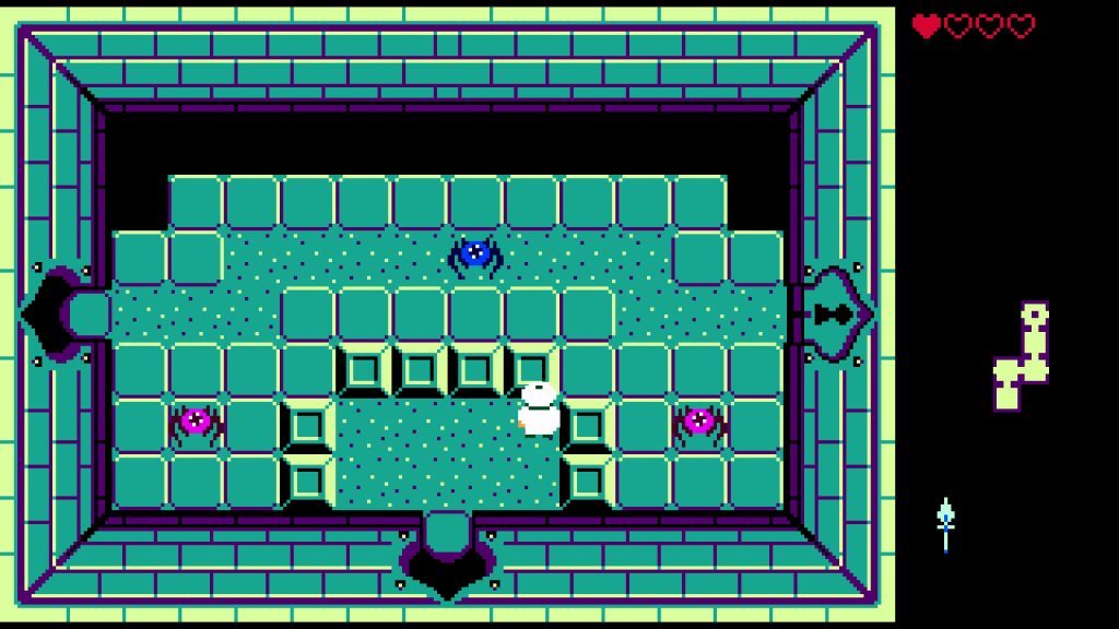 top down view of someone in a dungeon with 3 spider monsters