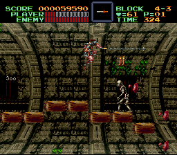 a man whipping the air over a skeleton's head
