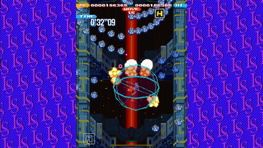 a space ship shooting at a lot of little space ships
