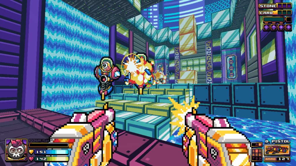 first person view of shooting at robots