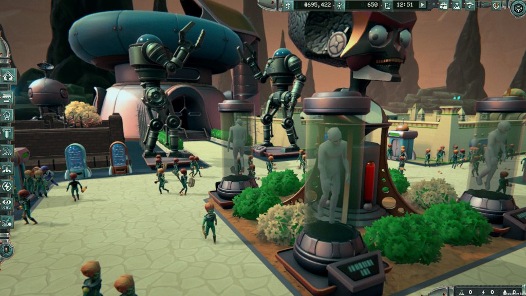 martians walking on a planets surface with giant people in glass tubes?