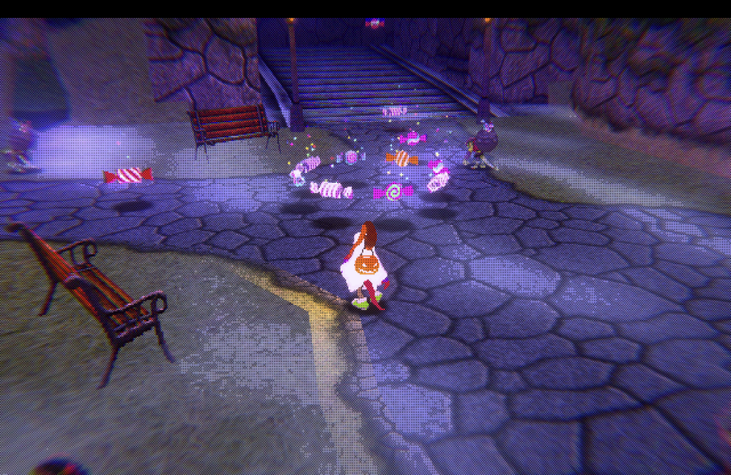 someone in a ghost costume collecting candy at night