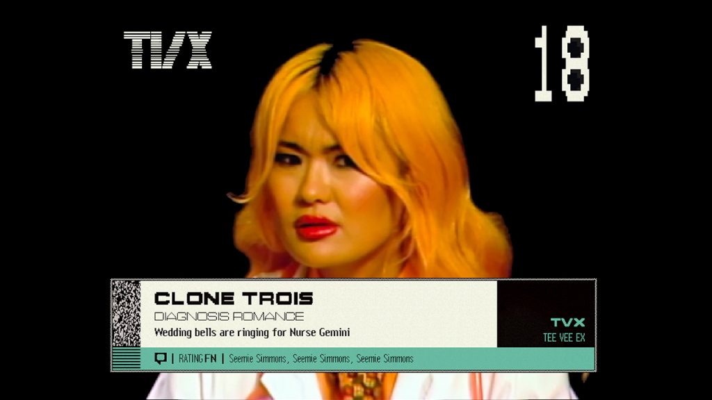 a woman looking at the camera on a tv show and the headline says "Clone Trois"