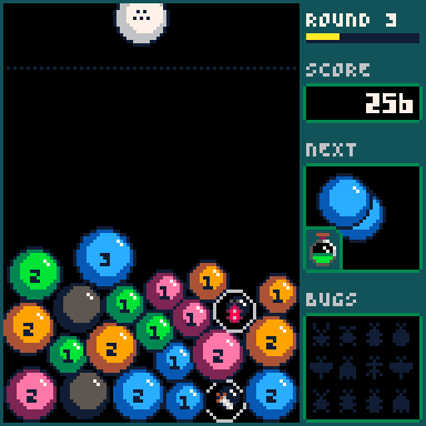 white ball falling and taking out a lot of balls below it