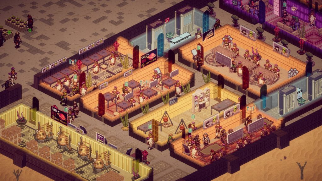 isometric view of a diner and food being cooked