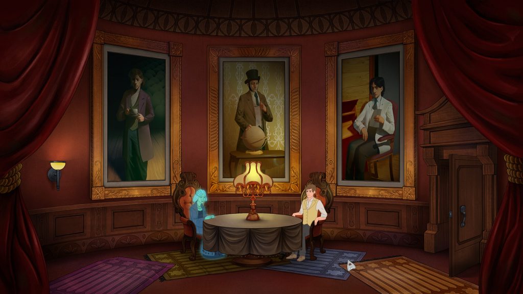 a person talking to a ghost at a table