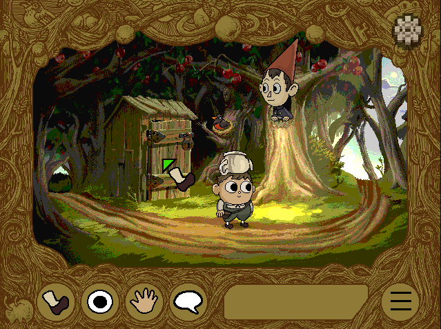 two guys in the woods, one is stuck in a tree