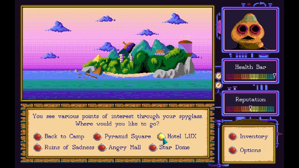 view of an island and being asked where you would like to go next.