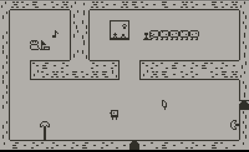 screenshot of a bitsy game that has a duck, owl, and caterpillar inside a tree