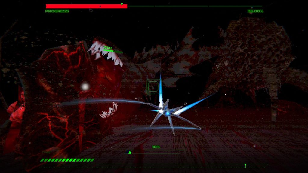 a space ship shooting a large monster in space