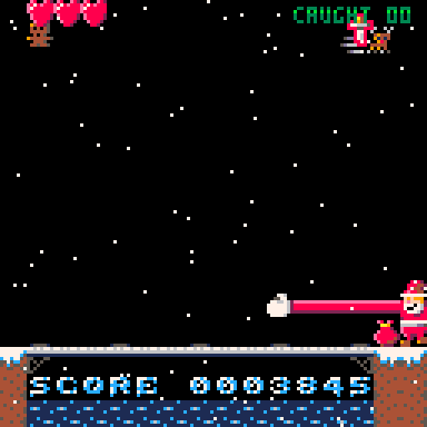 santa's arm extending out to collect a falling toy