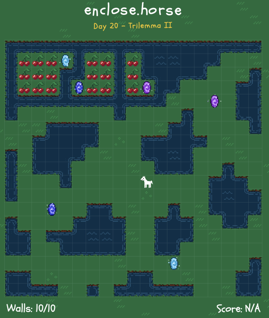 a horse standing in a large field with portals