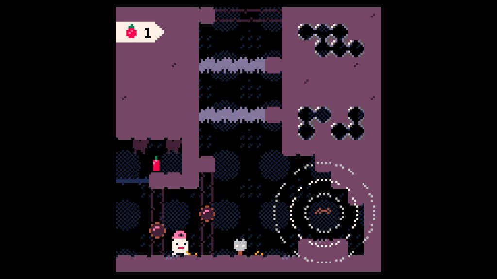 a little white blob guy with legs in a cave