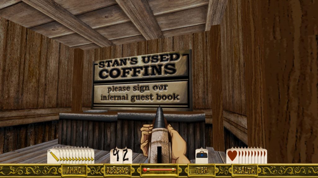 a sign that says "Stan's Used Coffins"