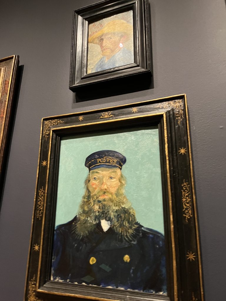 self portrait of vincent van gogh and a postal worker painting by him