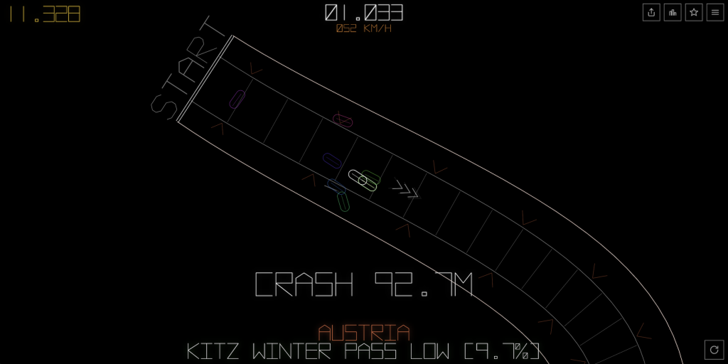 top down vector graphics view of a luge doing down a slide