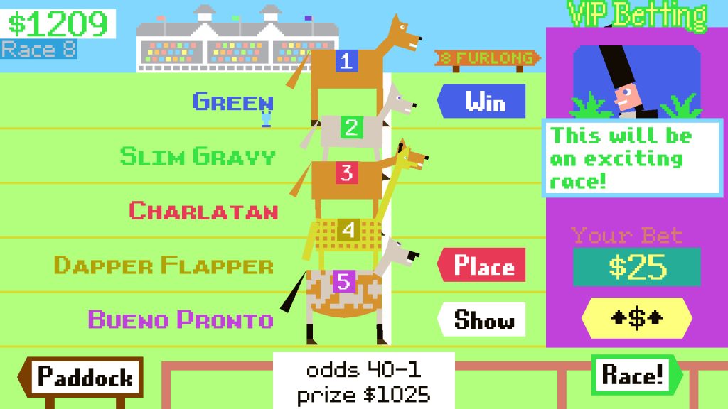 brightly colored art of horses on a race track