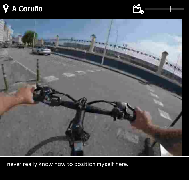 first person view of someone on a bike and text saying "I never really know how to position myself here."