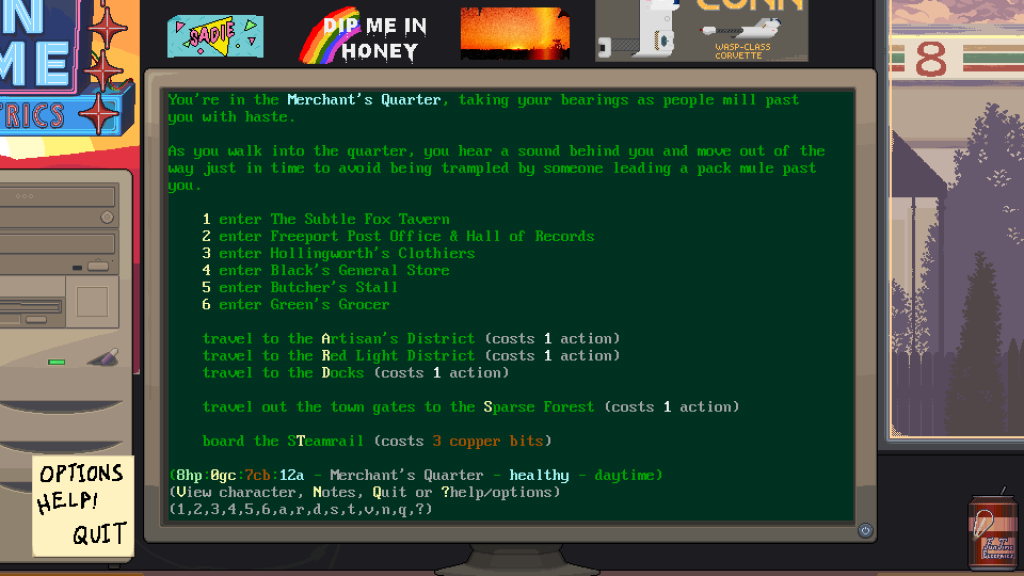 text of a MUD-like rpg on an old computer monitor