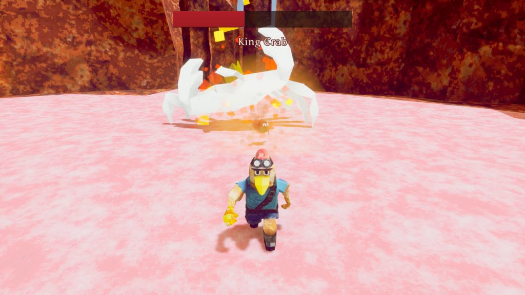 chicken running from an exploding king crab