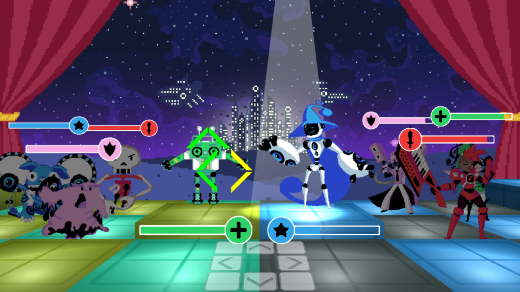 two robots dancing on a stage