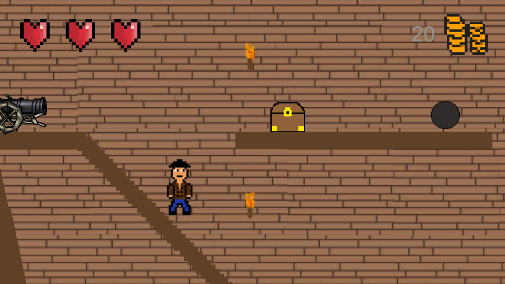 a guy on a pirate ship with a cannon firing cannon balls