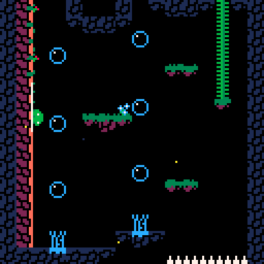 a ball of moss climbing up a wall. Bubbles fill the room