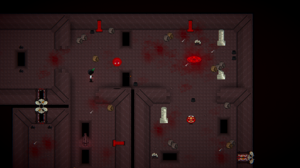 top down view of a guy with an afro fighting monsters in a dungeon