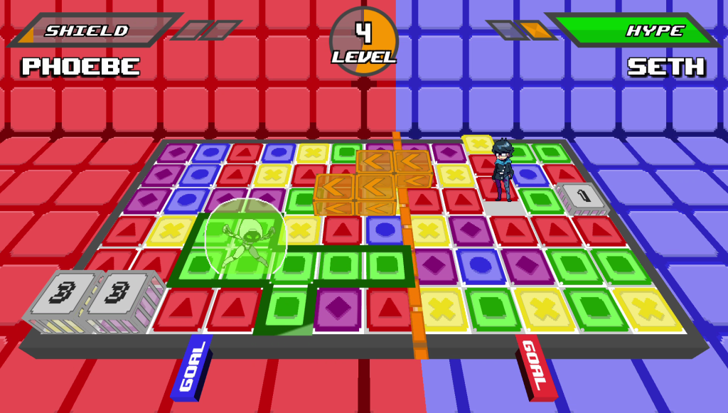 two people shooting waves of blocks at each other