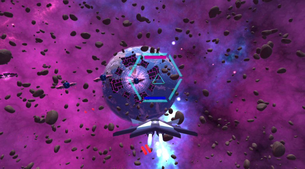 space ship in an asteroid field