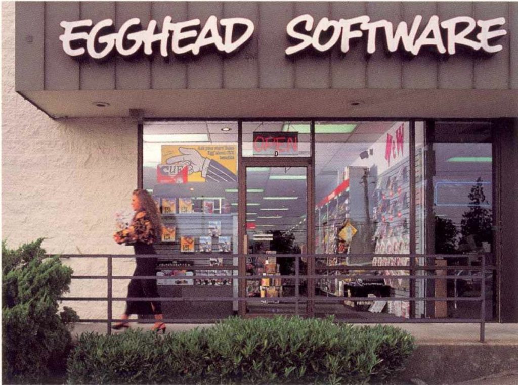 woman walking outside an egghead software