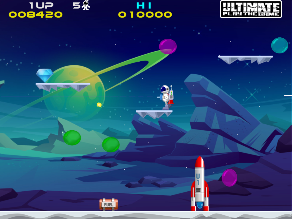 an astronaut on a planet shooting lasers