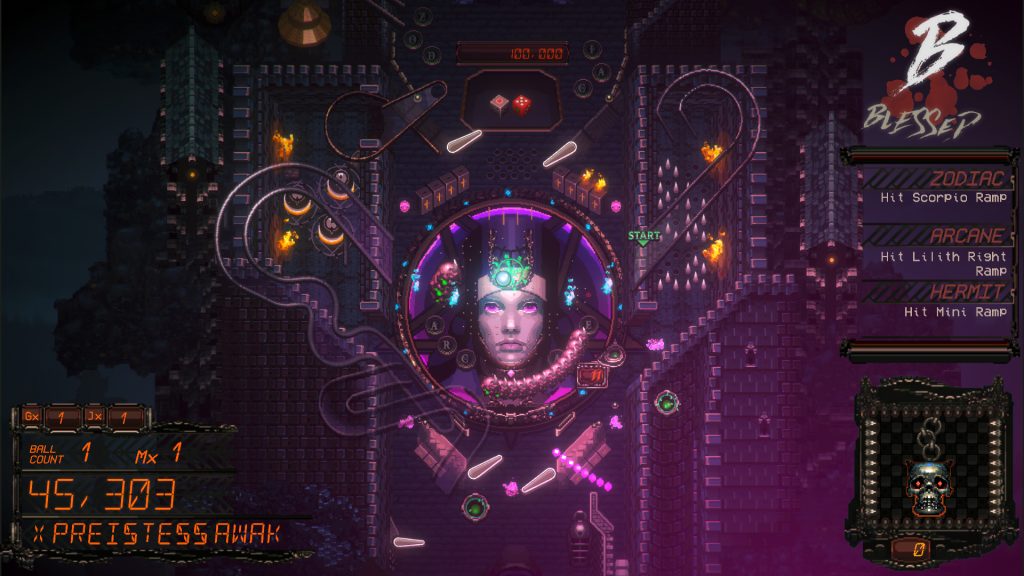 big castle looking pinball table with a nun robot thing in the center